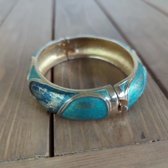 SIGNED KRAMER Vintage Clamper Turquoise Bracelet - Picture 1 of 8